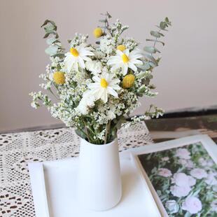 北欧风干花花束玫瑰尤加利满天星雏菊文兴兰真花家居装饰ins摆件