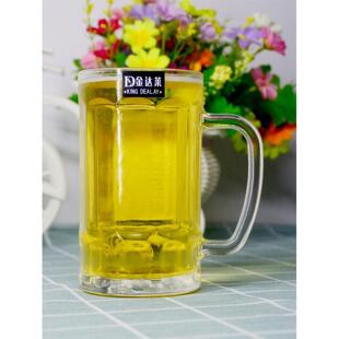 金达莱大玻璃杯扎啤酒杯纯色加厚带把茶杯英雄杯家用茶楼裸盒装