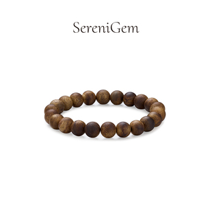 SereniGem谧彩境 天然海南莺歌绿奇楠沉香金沙叶圆珠手串卡9mm