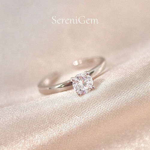 SereniGem谧彩境 5A特选锆石单颗S925活口可调节简约戒指