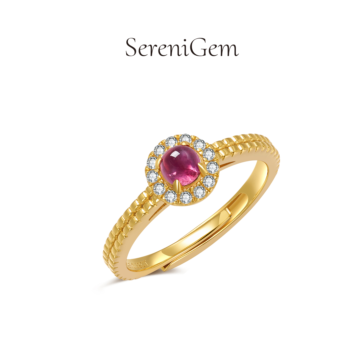 SereniGem谧彩境 天然经典围镶款925银红宝石戒指