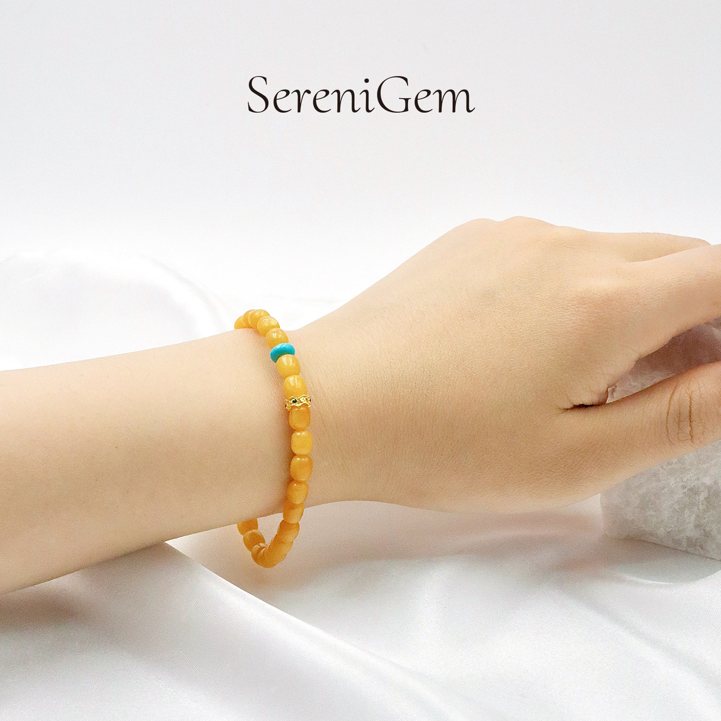 SereniGem谧彩境 天然蜜蜡中国风新款鸡油黄单圈手串