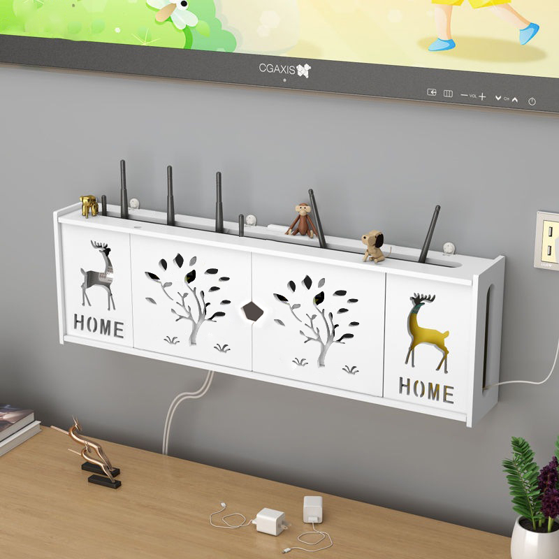 路由器收纳盒墙上wifi电视机上盒置物架免打孔壁挂式插排插座遮挡