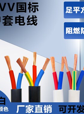 电线软线家用国标电缆线VV护套2.5/3/4芯1.5 6 10平方电源黑白色