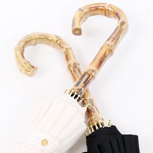 16骨雨伞竹手柄防风雨伞直杆小清新长柄雨伞ins纯色木手柄半自动