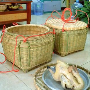 传统竹编箩筐带盖结婚喜事米箩家用老式收纳筐大号竹筐精编竹制品
