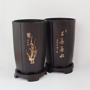 加厚园艺仿陶瓷树脂兰花盆圆口加高深钵大花蕙兰草金钱树透气花盆