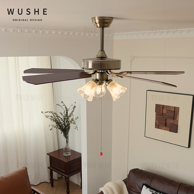 哈维法式中古智能变频餐厅风扇灯中古风卧室灯美式复古客厅吊扇灯
