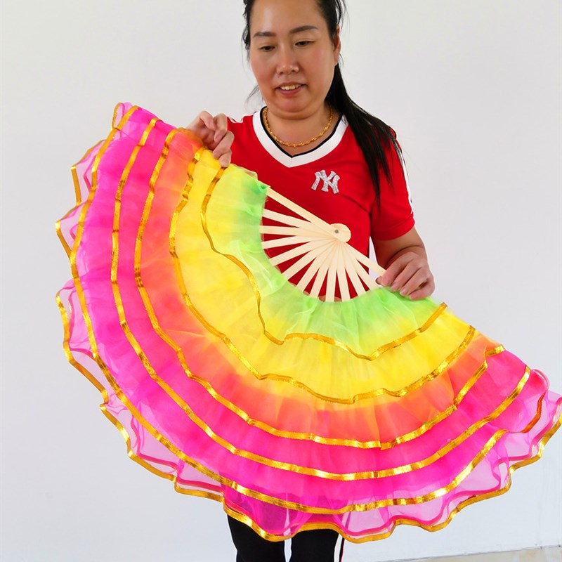 加大扇子舞蹈扇祖国颂大红金边纱扇D广场跳舞扇子秧歌扇舞台表演