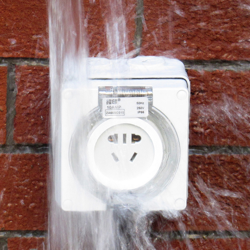 指印室外防水插座户外浴室防雨五孔明装明盒家用16a工业开关面板