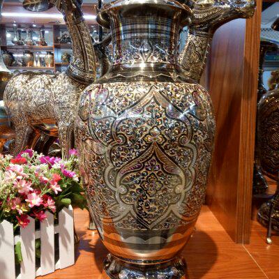 巴基斯坦铜器手工艺品18英寸铜雕聚宝聚财富贵坛瓶乔迁礼品BT666
