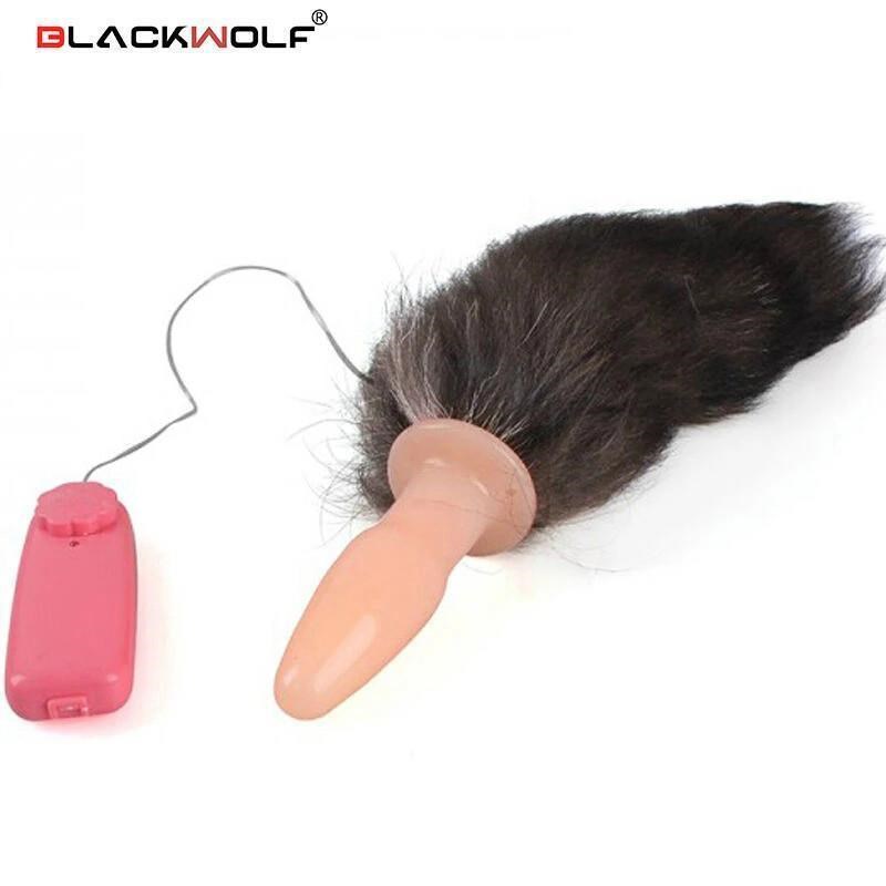Black Wolf Electric foxtail vibrator butt plug tail beads an