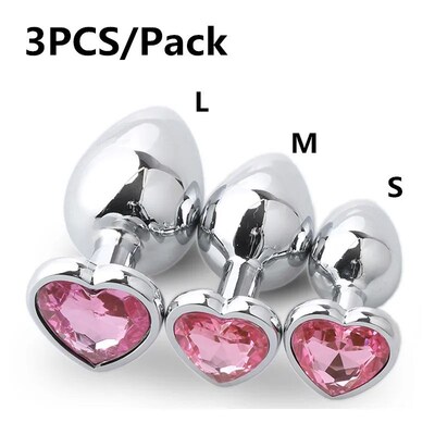 Anal Plug Heart 3 Sizes Stainless Steel Crystal Anal Plug Re