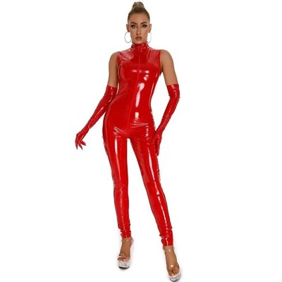 Sleeveless PVC Catsuit Two Way Zipper Open Crotch Bodysuit S