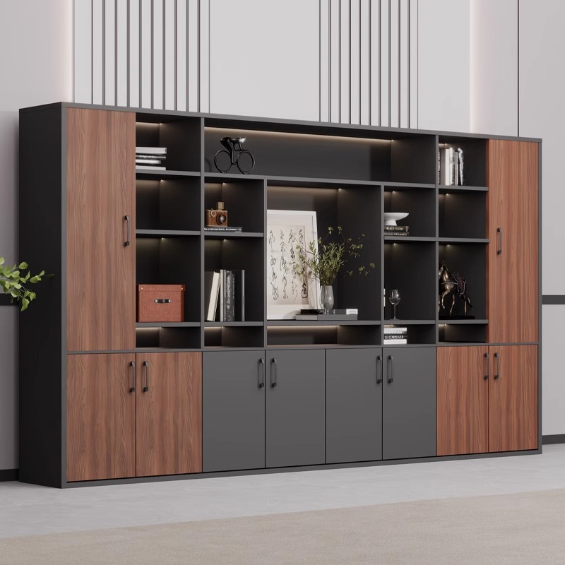 办公室老板桌文件柜资料柜背景柜带锁收纳储物柜木质现代档案书柜