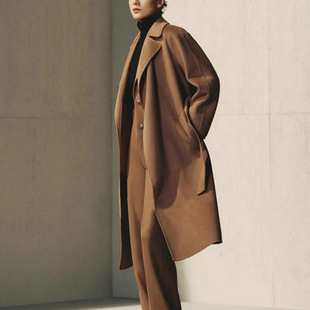 明星同款24年朗Z家纯羊绒松弛廓形长袖法式中长款双面呢大衣特价