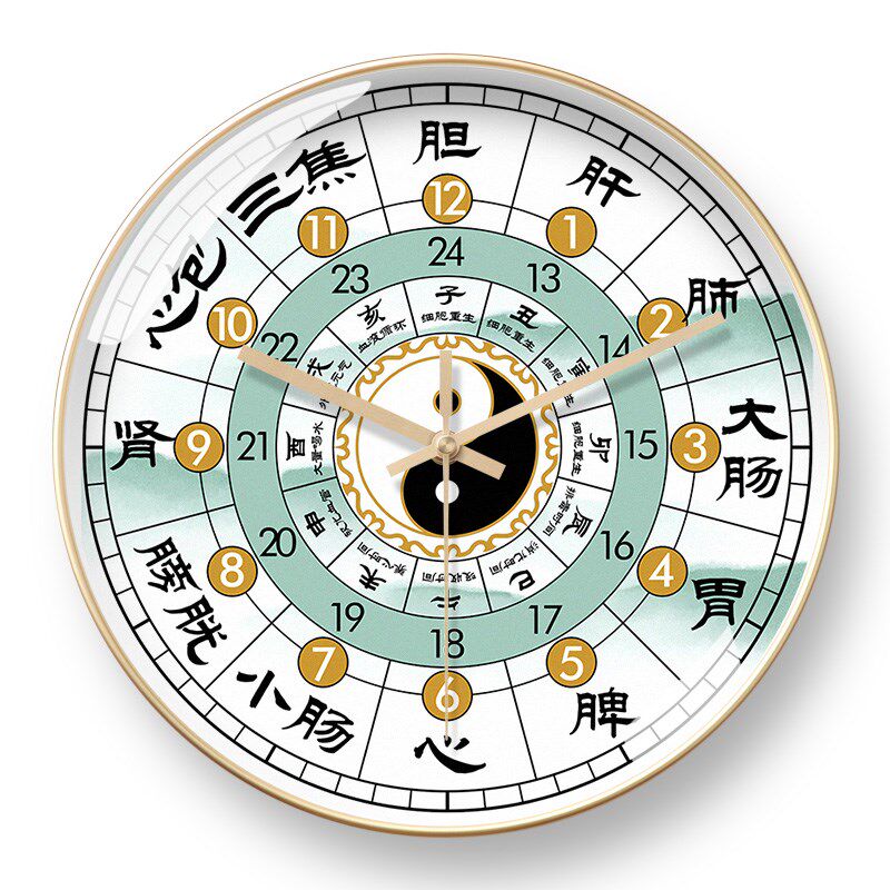 子午流注挂钟中医养生家用静音十二时辰美容院钟表自动对时电波钟