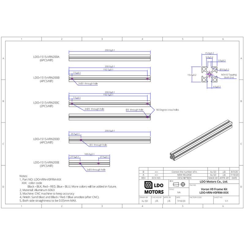 voronv0v0.1套件外框支架1515彩色钻孔攻丝铝型材铝合金型材