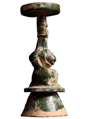 陶瓷灯座汉绿釉灯台摆件仿古陶瓷中式家居装饰收藏艺术品一道釉