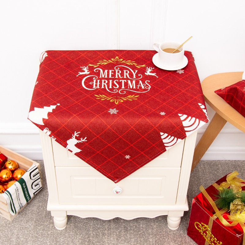 圣诞床头柜盖布加厚棉麻防水盖巾正方形小桌布长桌台布防尘盖巾