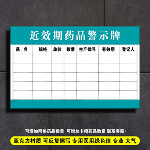 药品近效期警示牌近效期药品一览表公示牌亚克力板可擦写标识牌