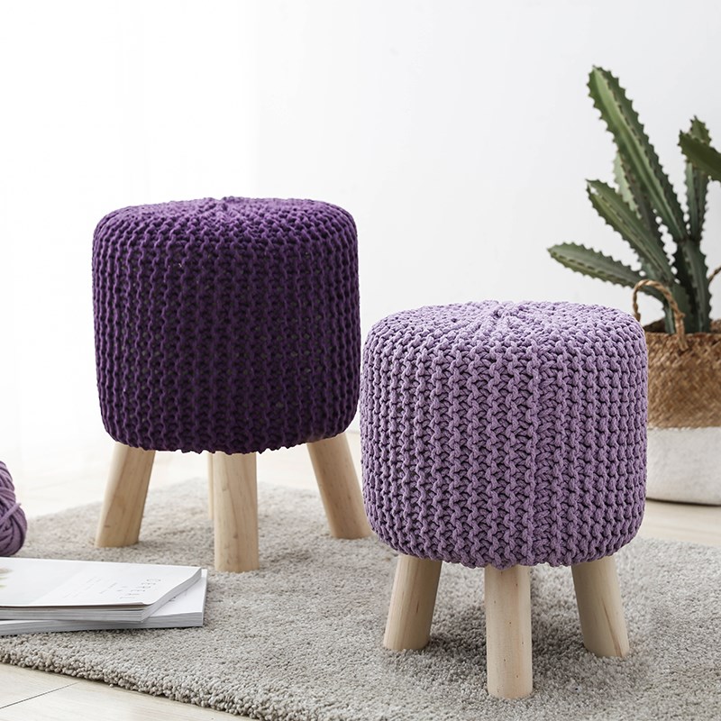 全棉手工编织可拆洗小坐凳手工实木家用针织圆凳儿童小凳子换鞋凳