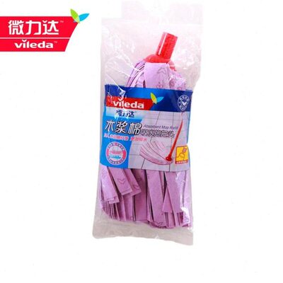 微力达木浆棉拖把头不伤地板吸水家用无纺布螺旋纹接口头墩布紫色