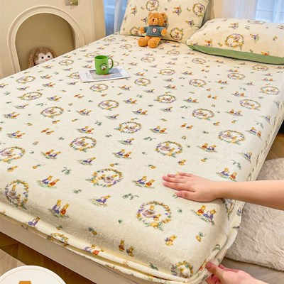 牛奶绒床笠单件加厚加绒床罩床垫套家用单人珊瑚绒床垫Z防尘保护