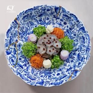中式覆古大董青花瓷盘子风生水起捞菜鱼参海鲜摆盘饭厅凉冷菜餐具