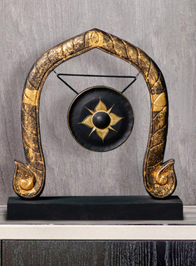 异丽东南亚风格实木装饰品摆件客厅电视柜摆设泰国工艺品会所铜锣