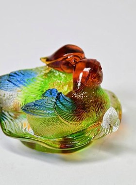 古法琉璃鸳鸯摆件旺床头桃花情侣送朋友卧室百年好合结婚装饰品