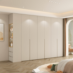 原木风满墙衣柜家用卧室满墙衣帽间带边柜实木衣橱到顶一体整墙