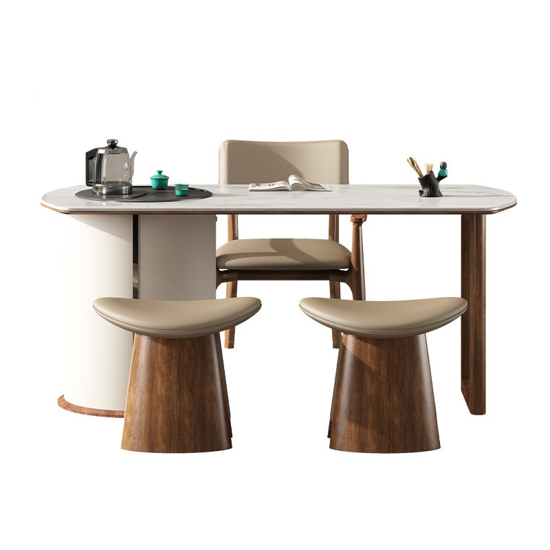 进口纯天然奢石胡桃木茶桌阳台小型茶桌书桌一体两用轻奢极简茶桌