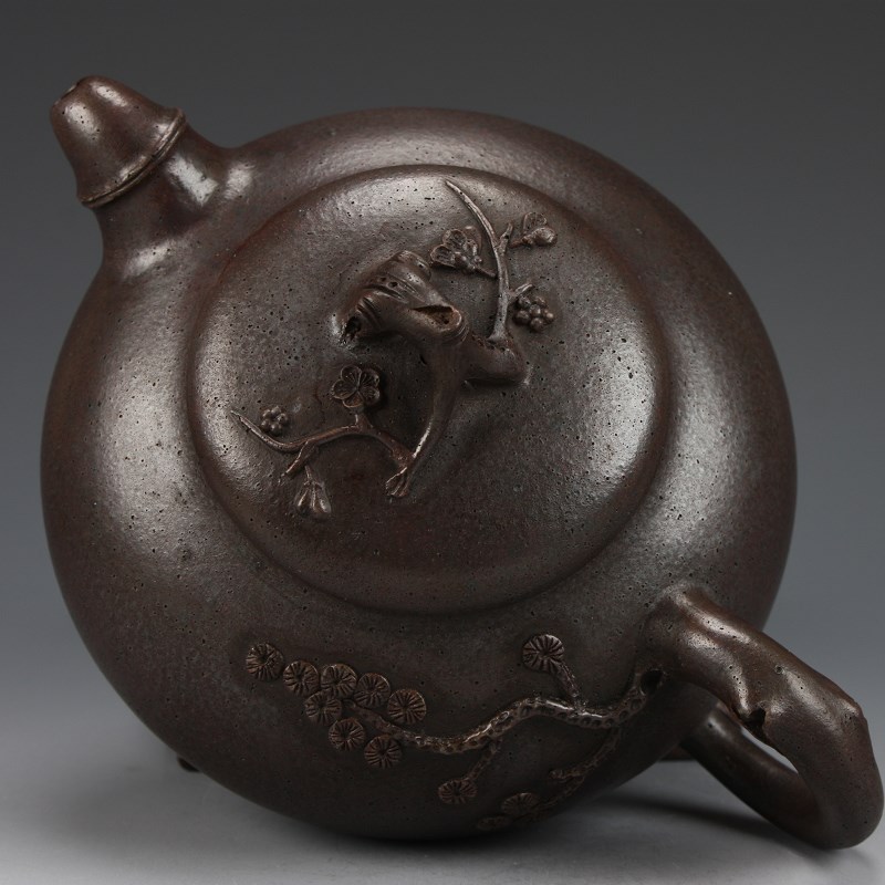 收藏品窑变松竹梅壶 90年代台湾回流老壶宜兴紫砂壶一元拍卖350cc