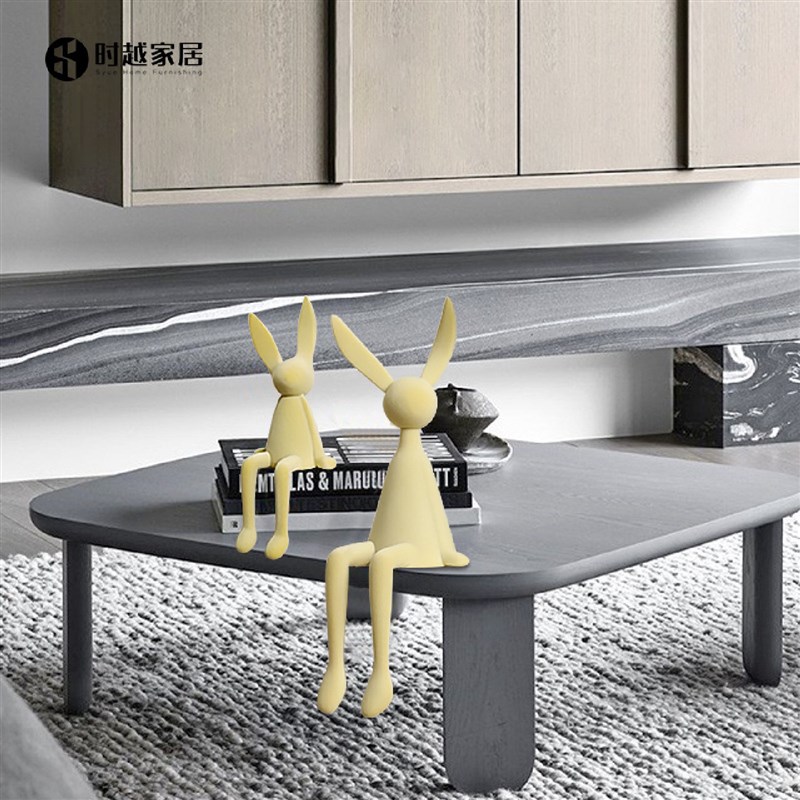 克莱因蓝高级感摆件客厅创意植绒坐姿兔子现代简约样板间软装饰品