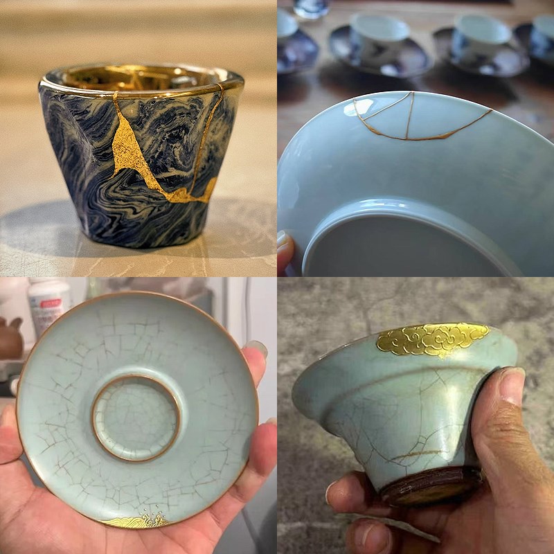 金缮修覆瓷器紫砂壶茶杯茶壶盖碗陶瓷缺口修补裂缝焗瓷杯子碗大漆
