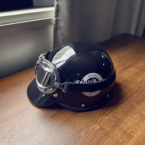 3C认证复古英文电动车男女通用车安全帽简约护目镜半盔夏季