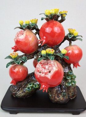 石榴百子千孙陶瓷摆件石湾公仔