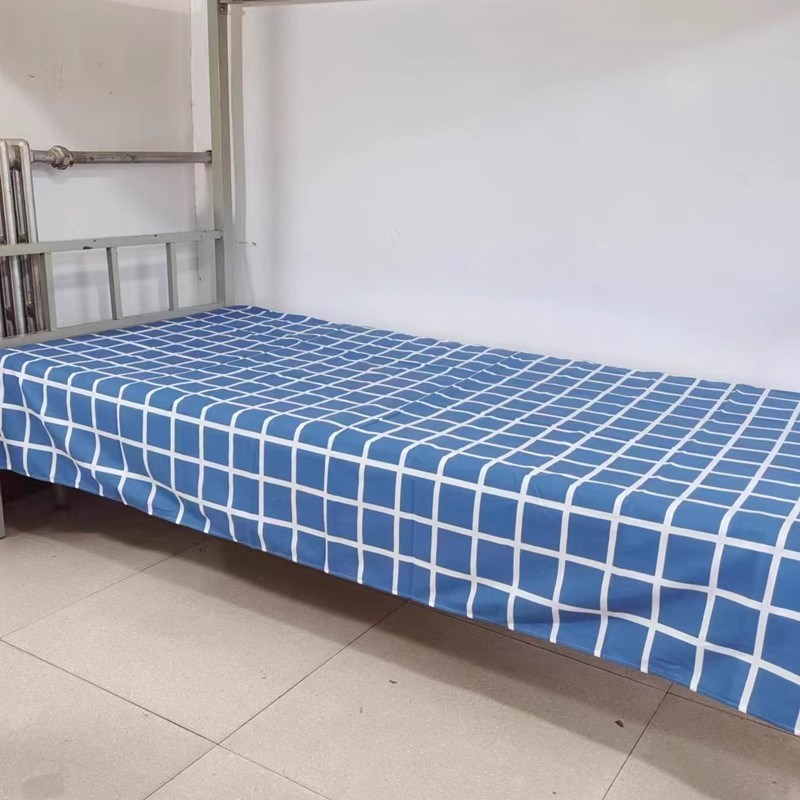 床单 单件 单人全棉斜纹灰蓝格 学D生宿舍上下铺床被罩可组 三件