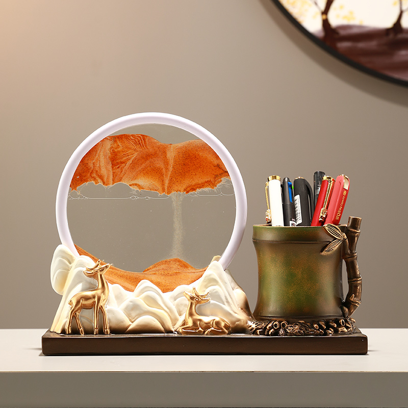 创意客厅流沙画小鹿nm摆件书房装饰品办公室笔筒摆设送老师学生礼