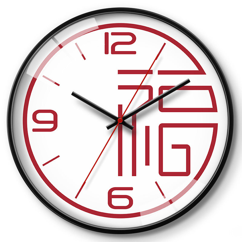 红色喜庆喜事新年挂钟客厅家用创意钟表时钟挂墙挂表石英钟静音