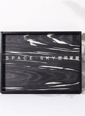 现代轻奢样板间轻奢皮革木纹托盘售楼处圆形托盘装饰盘茶几收纳