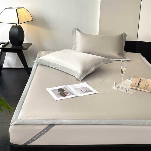 汉方简约纯色冰丝凉席三件套夏季可机洗冷感提花现代风空调软席子