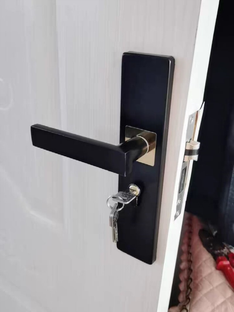 .卧室室内门锁家用通用型黑色房门锁三件套静音门把手旧木门换锁