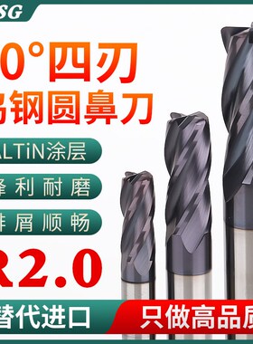 60度钨钢圆鼻刀牛鼻刀加长涂层4刃铣刀6R2/8R2/10R2/12R2/75/100L