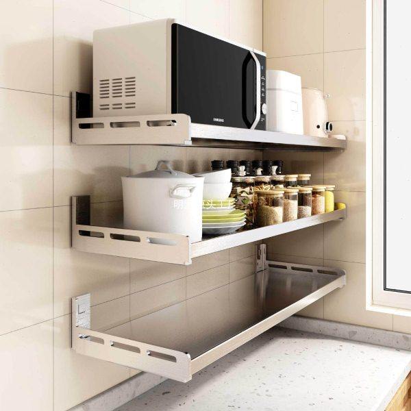 304不锈钢壁挂厨房置物架墙上微波炉烤箱收纳支架子免打孔多功能,厨房/烹饪用具,微波炉置物架,淘宝优惠券,粉丝福利购,淘宝优惠卷