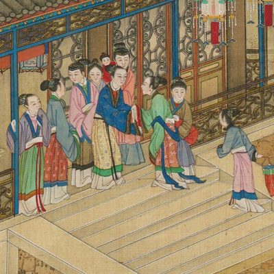 雍正十二月行乐图高清微喷国画名画复制客厅玄关走廊过道茶楼卷轴