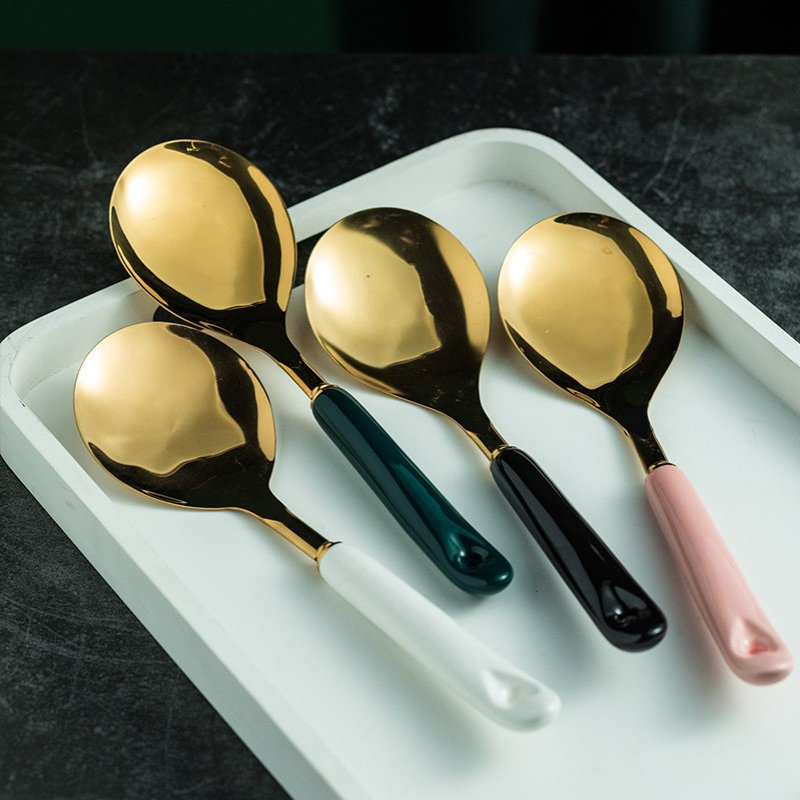 金色不锈钢饭勺饭铲 家用盛饭米饭铲子调羹勺子商用打饭勺盛饭勺