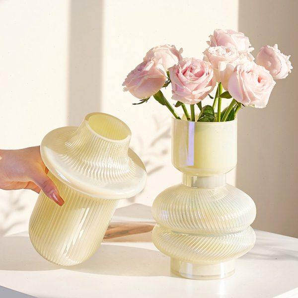 高级感轻奢奶油风花瓶玻璃水培鲜花插花器摆件客厅餐厅干花装饰品,家居饰品,花瓶,淘宝优惠券,粉丝福利购,淘宝优惠卷