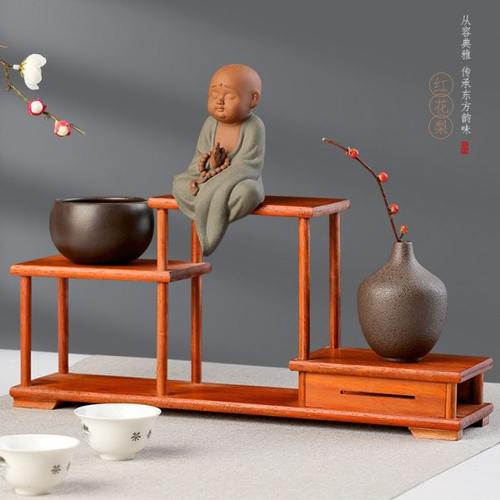 新中式实木质博古架置物架子红木多宝阁客厅桌面茶叶展示柜子摆件